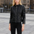 Retro Damen-Bikerjacke | kurze PU-Lederjacke mit Stehkragen & Reißverschlüssen